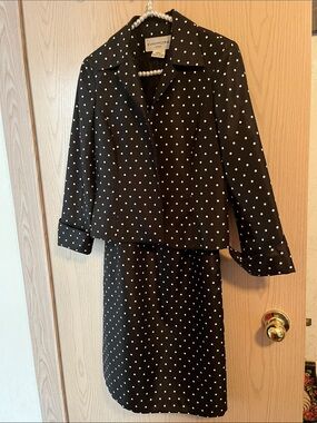 Evan Picone Black and White Polka Dot Dress and Jacket Set